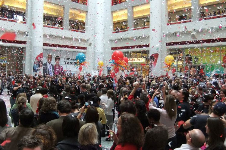 Celebrating and partying during an event inside CBC Atrium venue in Toronto