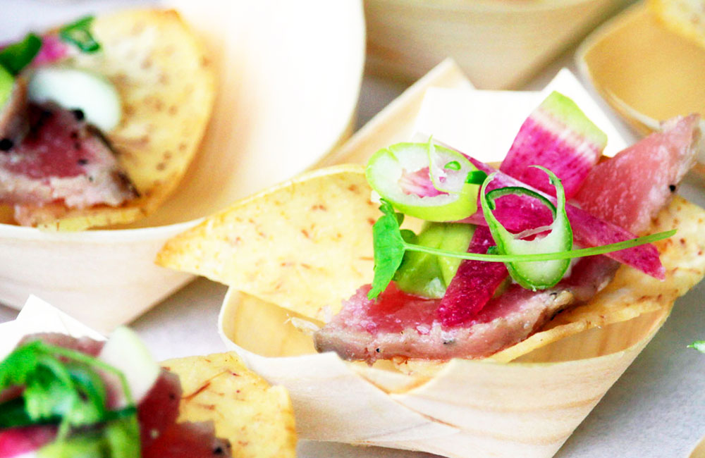 How Expensive is Catering Blog Post - Tuna Tataki on Crisp Catering Appetizer Hors D'oeuvres