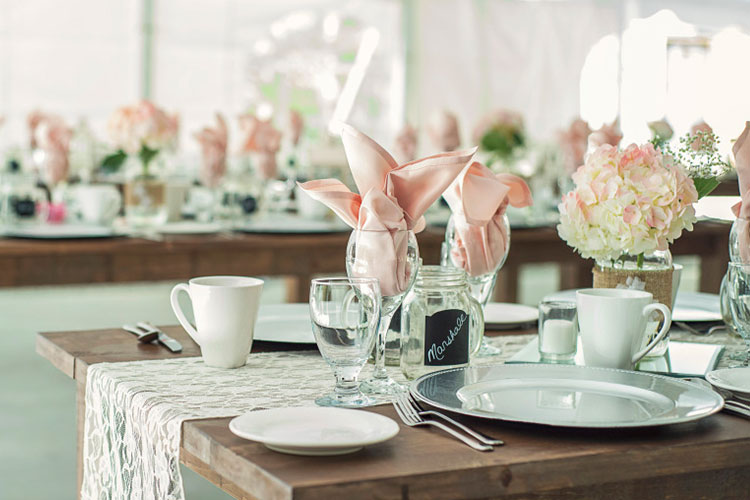Northbrook Farm Wedding Venue - Beautiful dishes and decor on brown wooden table